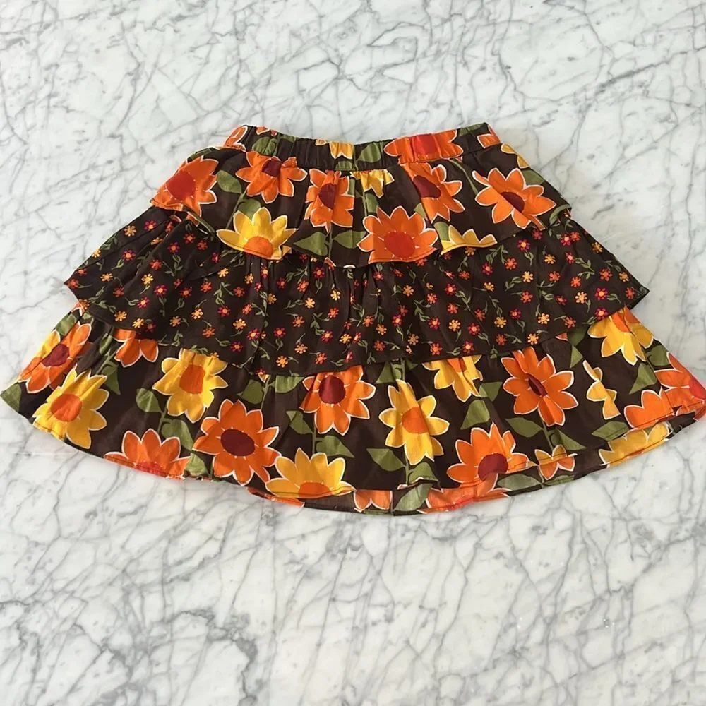 Girls Sunflower Tiered Skort - Harvest - Brown Sz 10